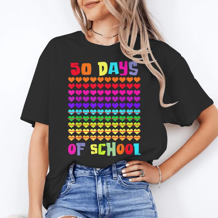 50 Days Of School Hearts Teacher Happy 50th Day Of School Women's T-Shirt