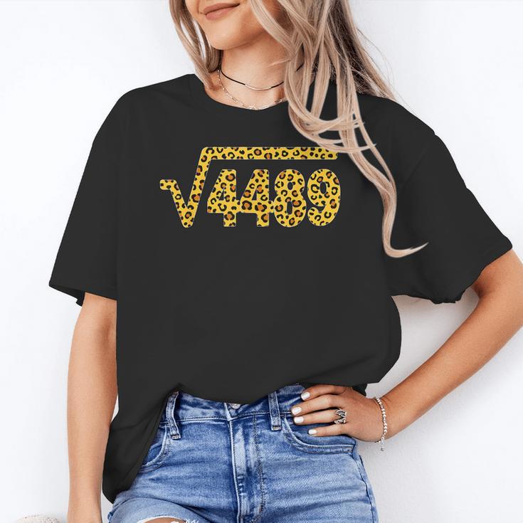6 7 Leopard Pattern Meme Square Root 4489 Slang Math Teacher Women's T-Shirt