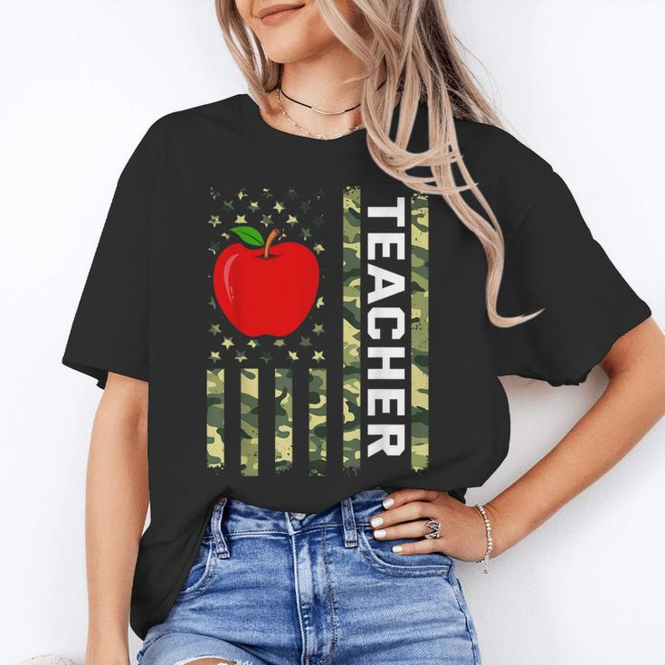 American Flag Camouflage Teacher Patriotic 4th Of July Women's T-Shirt