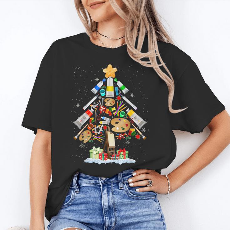 Art Christmas Tree Merry Christmas Artist Art Teacher Women's T-Shirt
