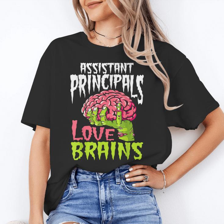 Assistant Principals Love Brains Zombie Teacher Halloween Women's T-Shirt