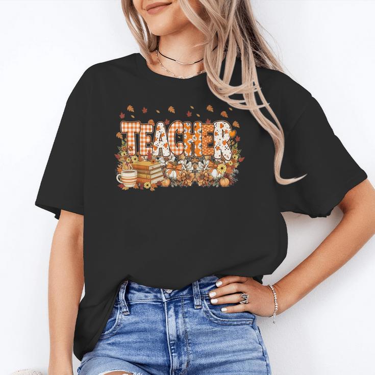 Autumn Pumpkin Thanksgiving Coffee Floral Teacher Fall Women's T-Shirt