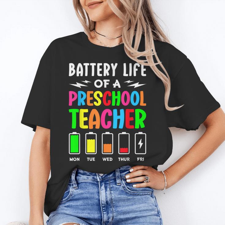 Battery Life Of a Preschool School Teacher School Week Women's T-Shirt