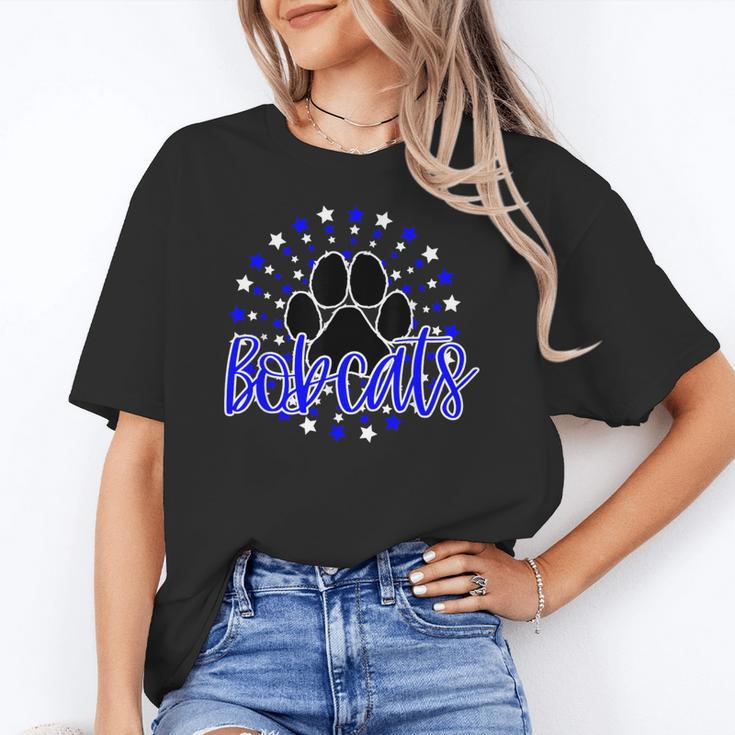 Blue Bobcats School Spirit Coquette Bow Mascot Teacher Women's T-Shirt
