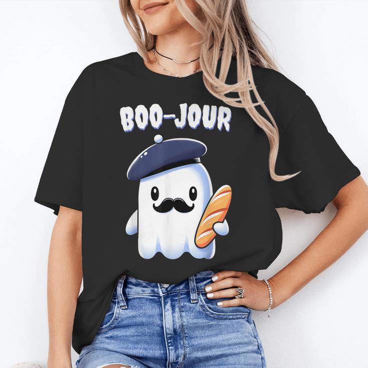 Boo Jour Ghost French Teacher Vintage Teacherlife Groovy Women's T-Shirt
