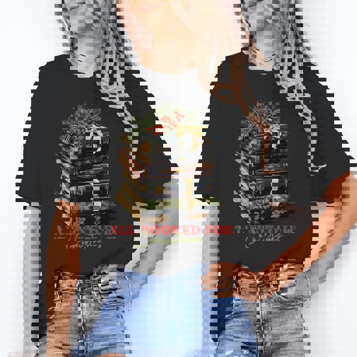 All Booked For Christmas Christmas Book Tree For Teacher For Men Women Kids Women&#x27;s T-Shirt