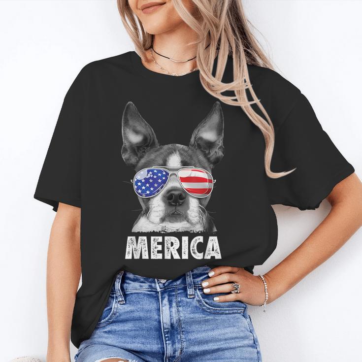 Boston Terrier 4th Of July Merica Men Women USA Flag Vintage Women's T-Shirt