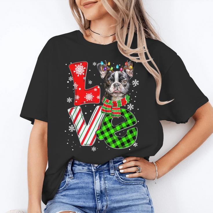 Boston Terrier Christmas Tree Lights Santa Dog Xmas For Men Women Kids Women's T-Shirt