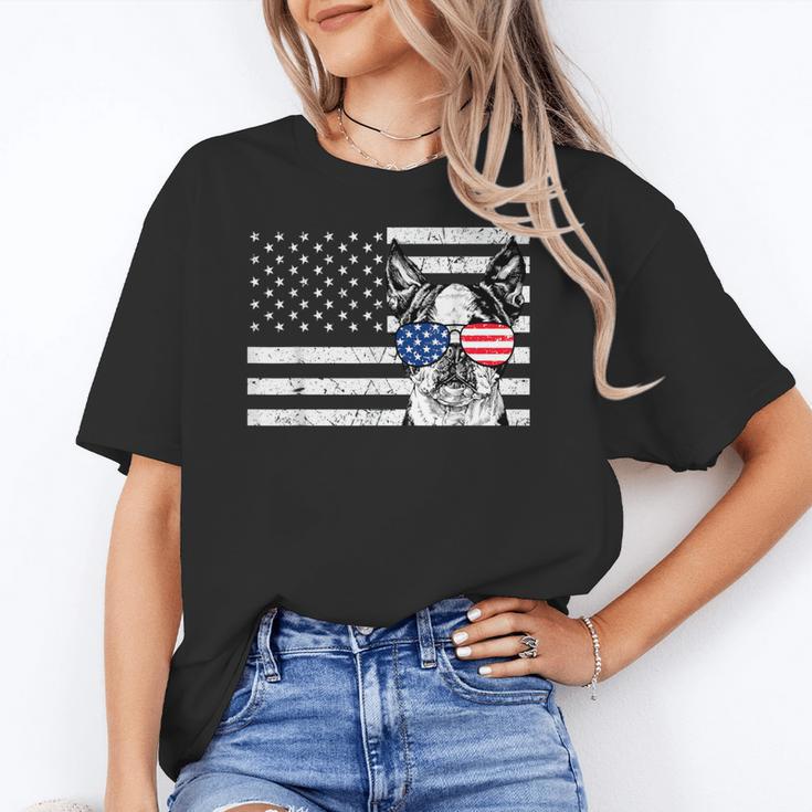 Boston Terrier Dog 4th Of July US American Flag Patriotic Women's T-Shirt