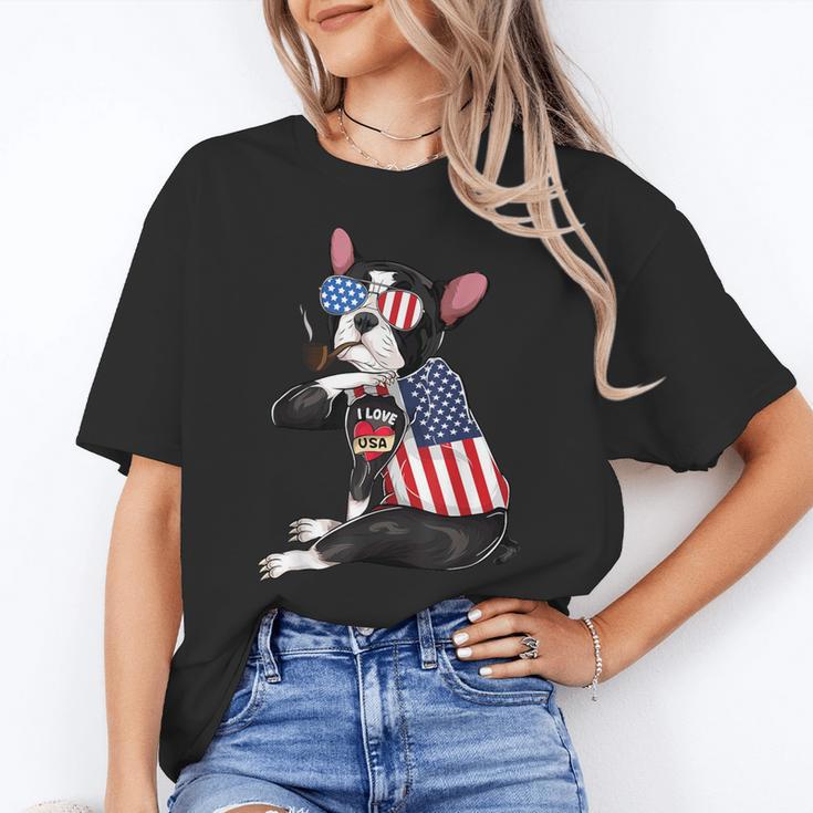 Boston Terrier Dog Merica 4th Of July Usa American Flag Men Women's T-Shirt