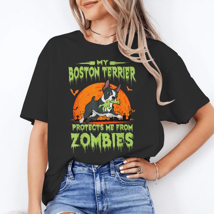 Boston Terrier Halloween Zombie American Gentleman Dog Lover Women's T-Shirt