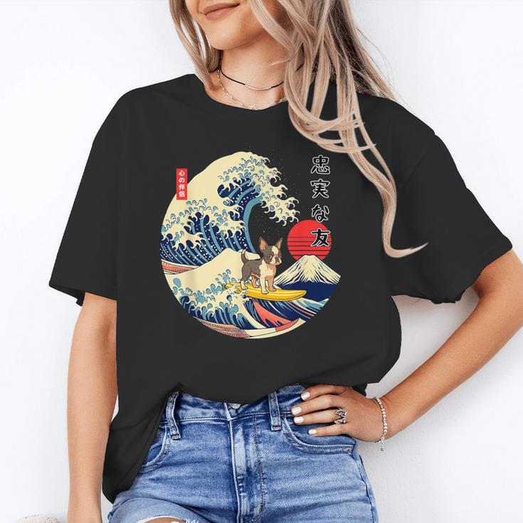 Boston Terrier Japanese Kanagawa Wave Surf Loyal Dog Men Women Kids Women's T-Shirt