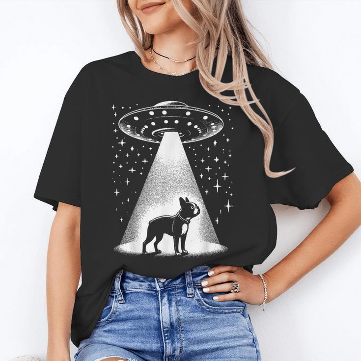 Boston Terrier Mom Dad Dog Alien UFO For Men Women Women's T-Shirt