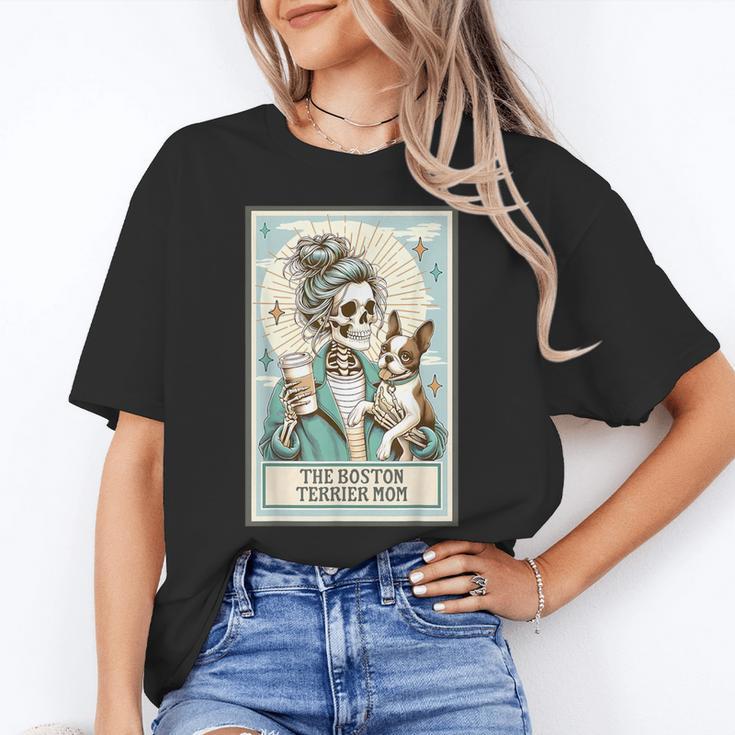 Boston Terrier Mom Skeleton Tarot Card Witch Vibes Dog Mom Women's T-Shirt