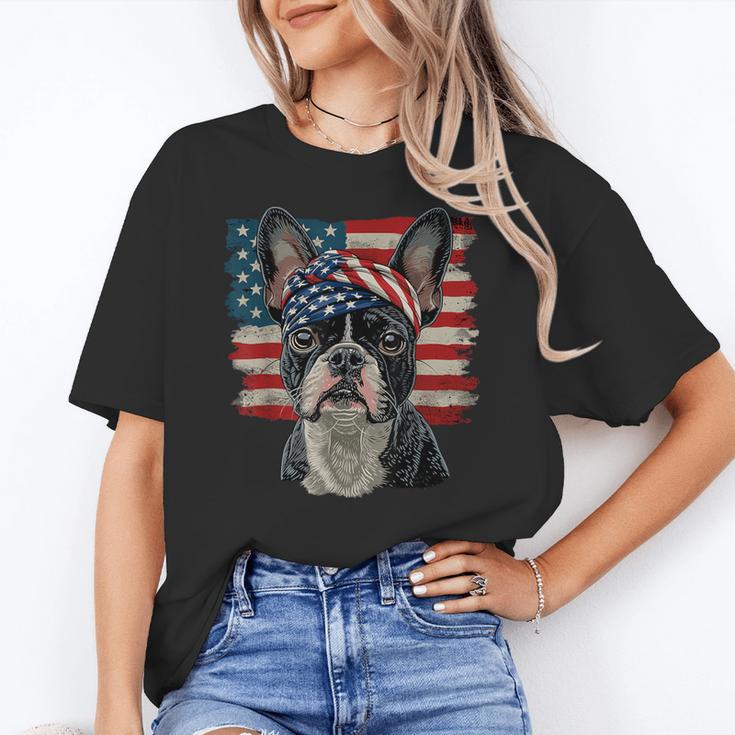 Boston Terrier Patriotic 4th Of July USA American Flag Women's T-Shirt