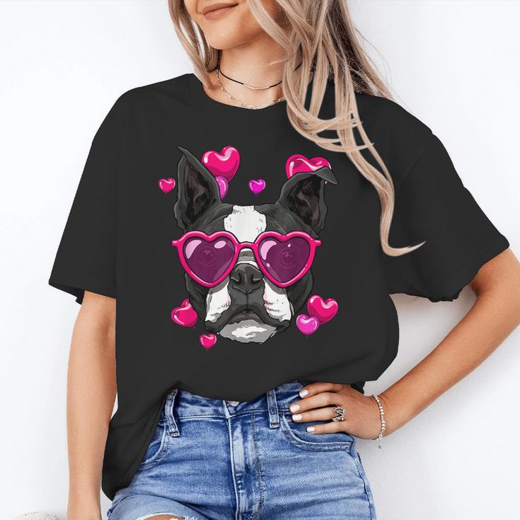 Boston Terrier Valentines Day Shirt Heart Dog Lover Women's T-Shirt