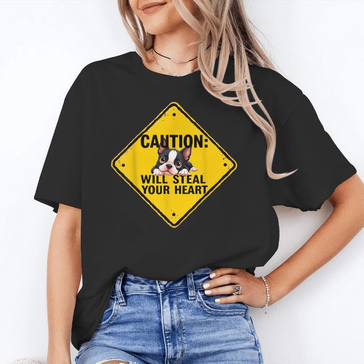 Caution Sign Boston Terrier Dog  Bostie Puppy Women's T-Shirt