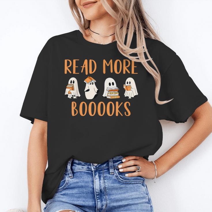 Cute Booooks Ghost Read More Books Teacher Halloween Women's T-Shirt