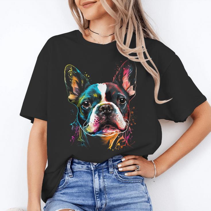 Cute Boston Terrier Puppy Dog Art Lover Unique Painting For Men Women Kids Women's T-Shirt