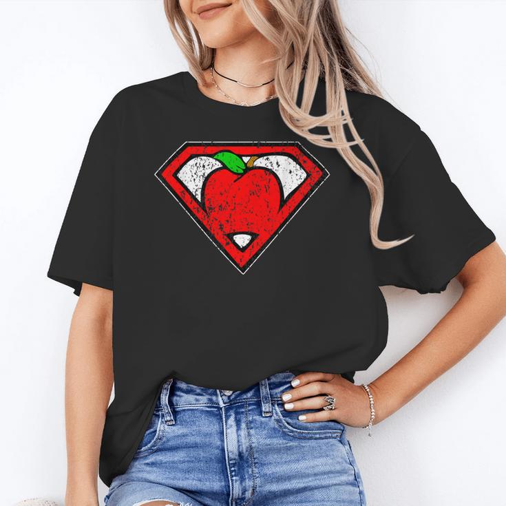 Cute Distressed Super Teacher Superhero Apple Shirt Women's T-Shirt