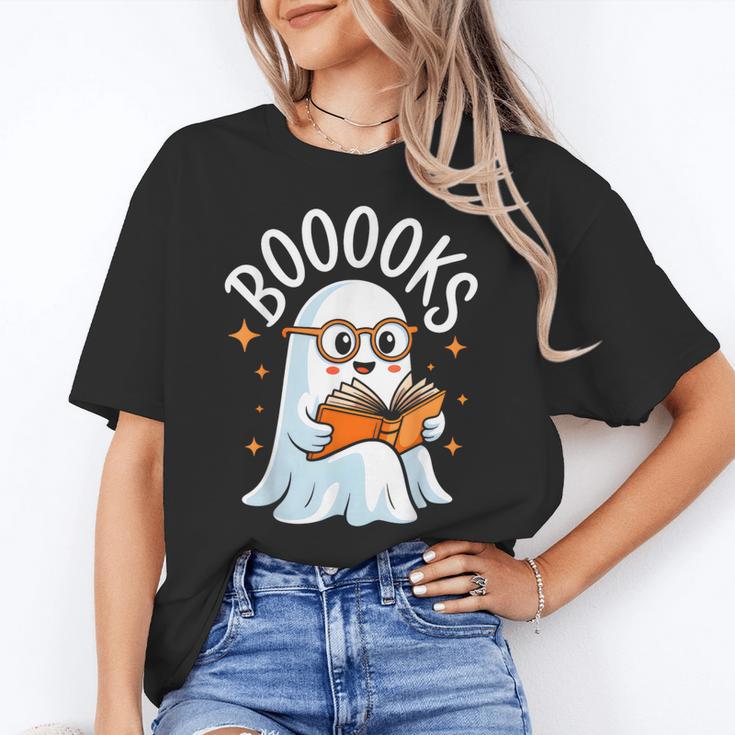 Cute Ghost Reading Book Librarian Teacher Halloween Costume Women's T-Shirt