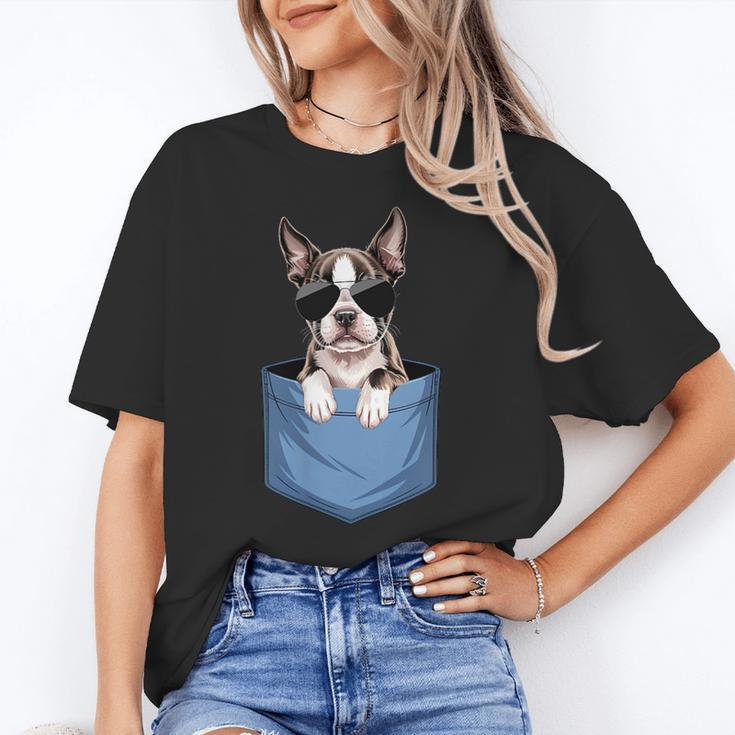 Cute Pocket Boston Terrier Lover Dog Mom Women's T-Shirt