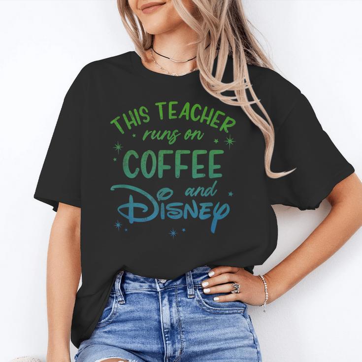 Disney This Teacher Runs On Coffee And Disney Gradient Logo Women's T-Shirt