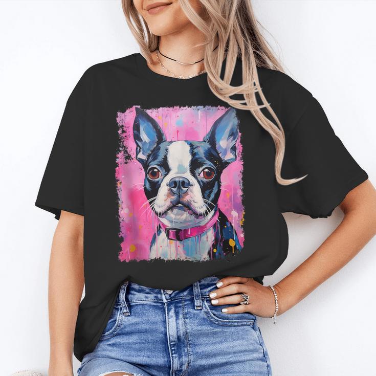 Dog Pink Boston Terrier Women's T-Shirt