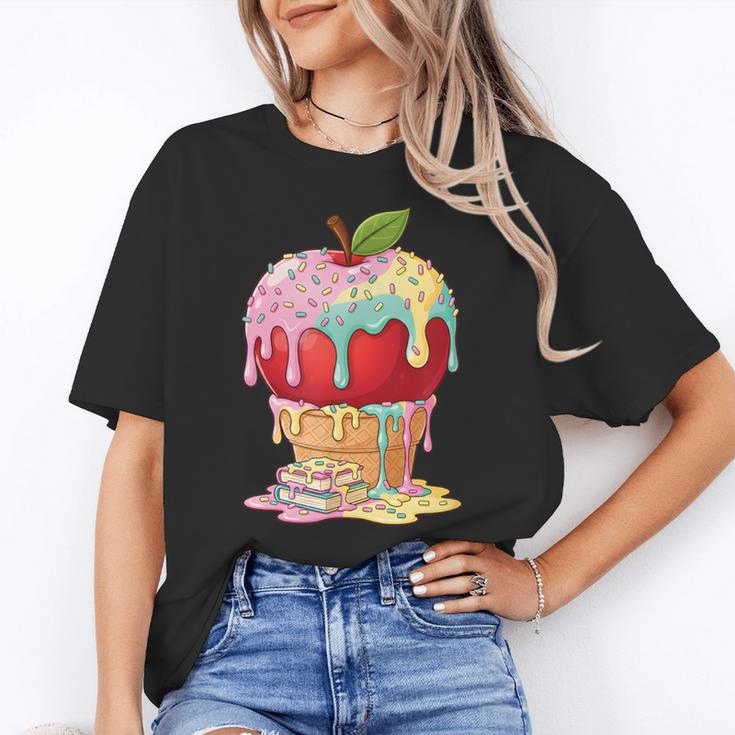 Dripping Apple Ice Cream Cone Cute Teacher Appreciation Women's T-Shirt