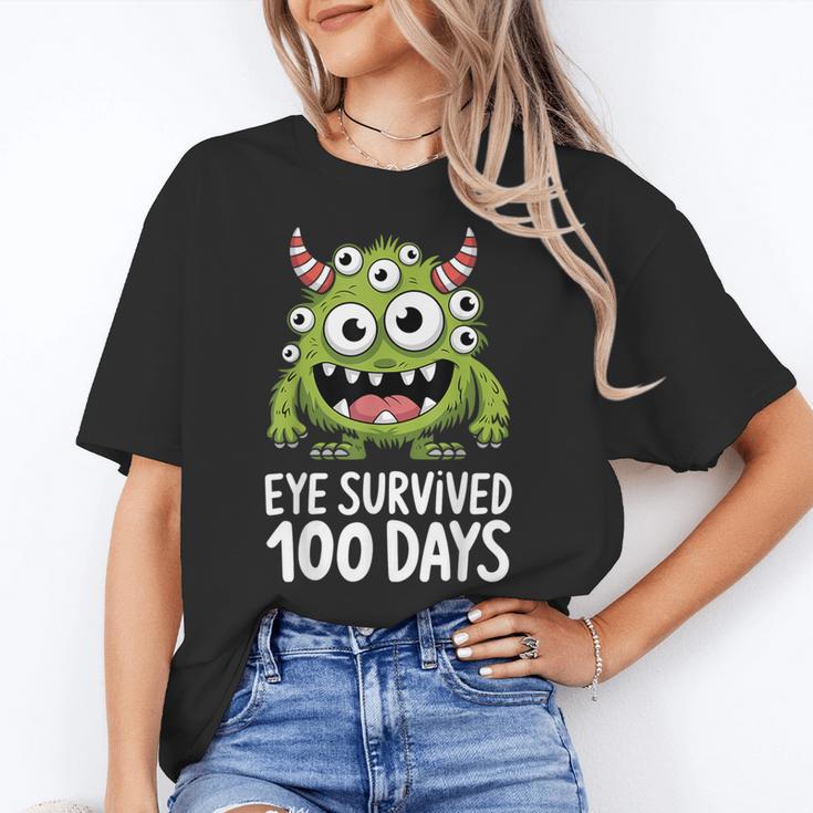 Eye Survived 100 Days Of School Monster Lover Teacher Kids Women's T-Shirt