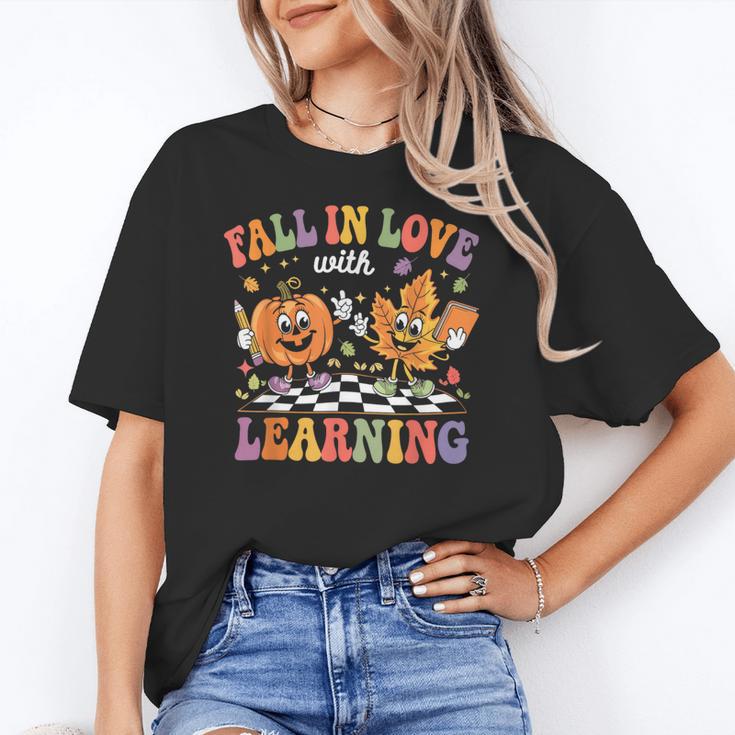 Fall In Love With Learning Autumn Fall Season Teacher Women's T-Shirt