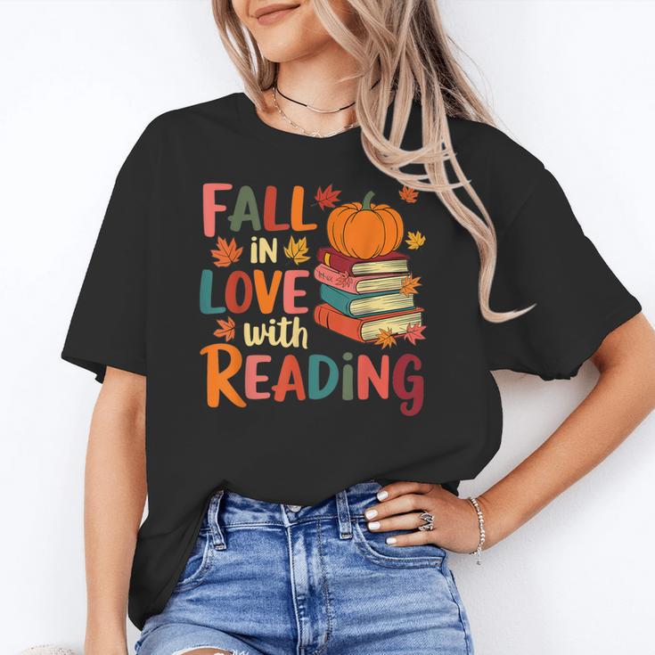 Fall In Love With Reading Autumn Thanksgiving Shirt Teacher Women's T-Shirt