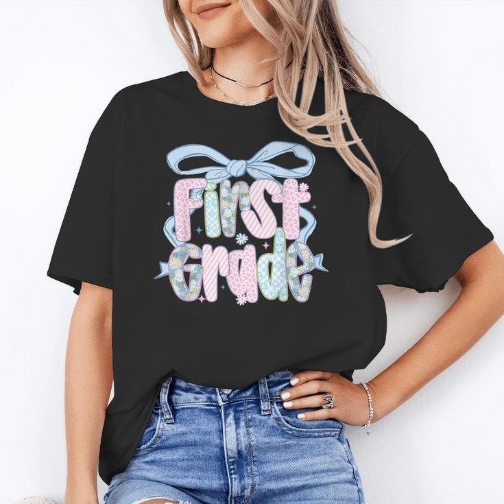 First Grade Coquette Bow Girls Teacher Team 1st Grade Squad Women's T-Shirt