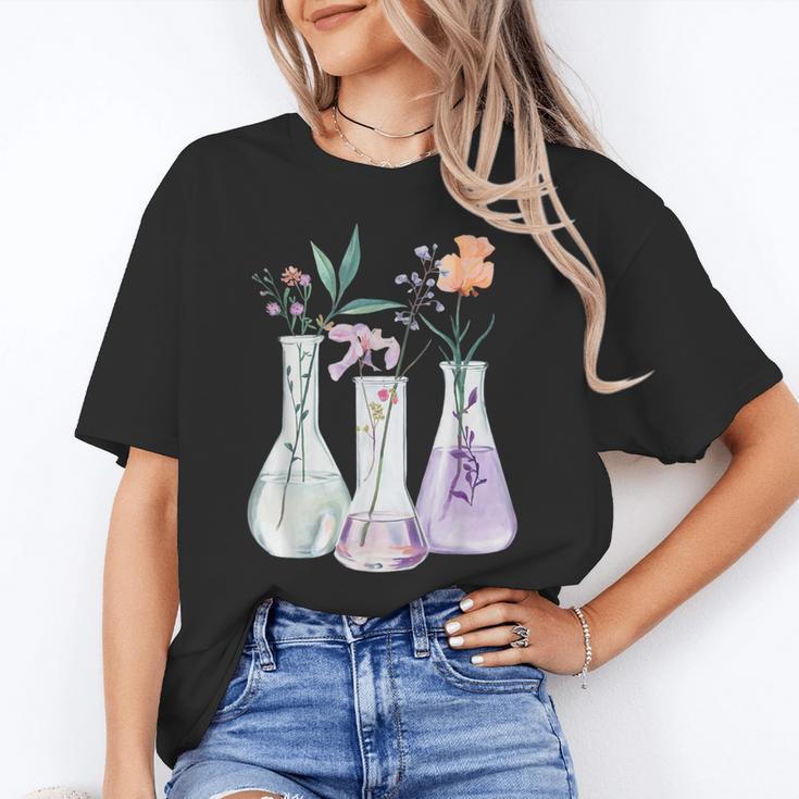 Flowers Test Tube Chemistry Student Science Teacher Women Women's T-Shirt