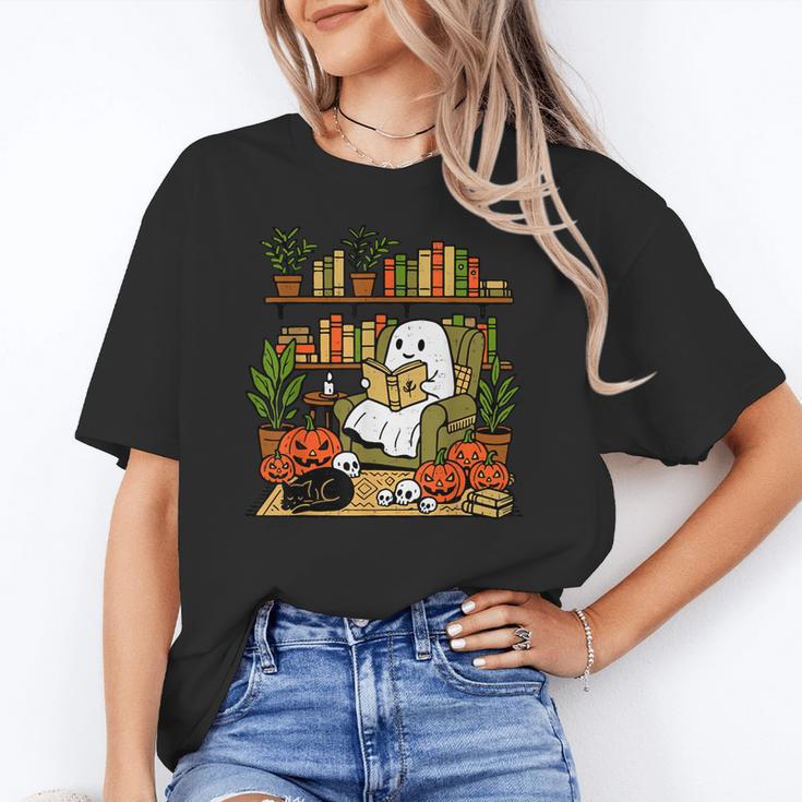 Ghost Library Reading Books Halloween Librarian Teacher Women's T-Shirt