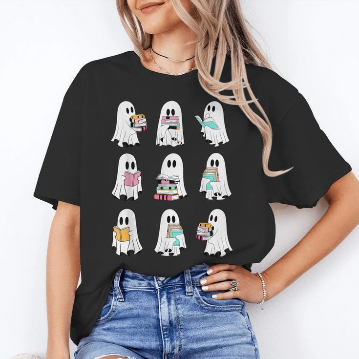 Ghost Reading Books Spooky Librarian Teacher Women Women's T-Shirt
