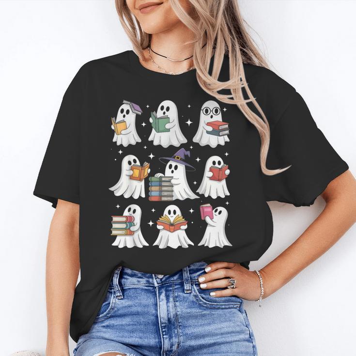 Ghost Reading Teacher Halloween Costume Librarian Book Lover Women's T-Shirt
