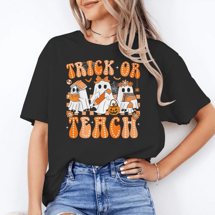 Groovy Teacher Halloween Trick Or Teach Ghost Men Women Kids Women's T-Shirt