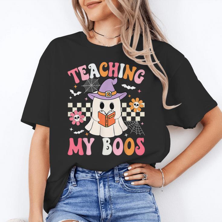 Groovy Teaching My Boos Teacher Ghost Halloween Teacher Women's T-Shirt