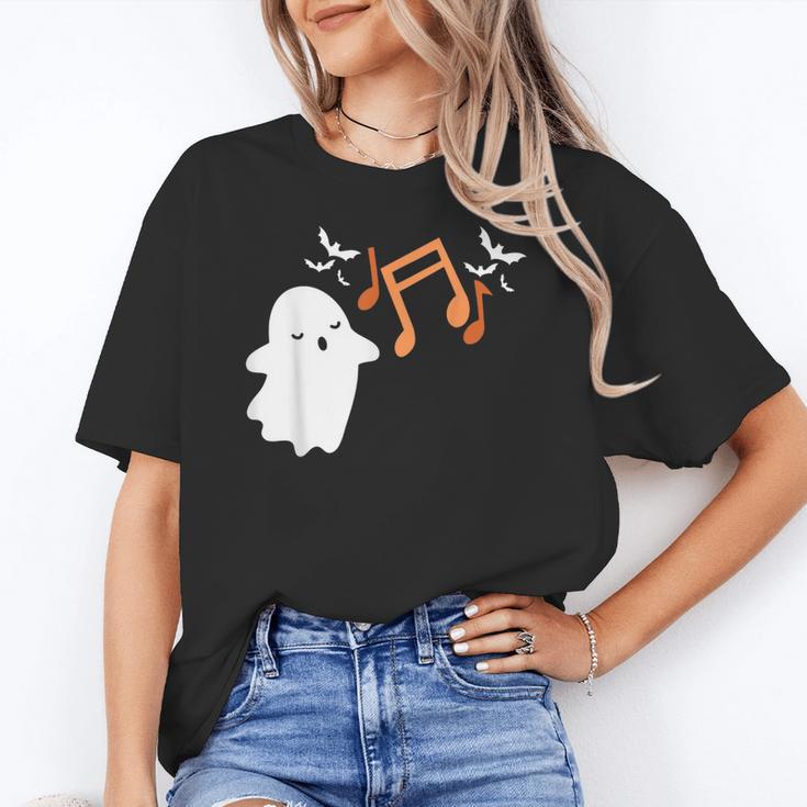 Halloween Music Note Ghost Teacher Fall Musical Instrument Women's T-Shirt