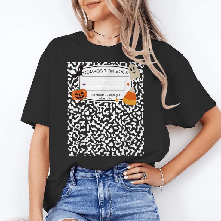 Halloween Teacher Composition Book Notebook Matching Group Women's T-Shirt