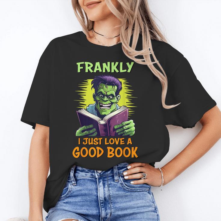 Halloween Teacher Librarian Frankenstein Reading Books Women's T-Shirt