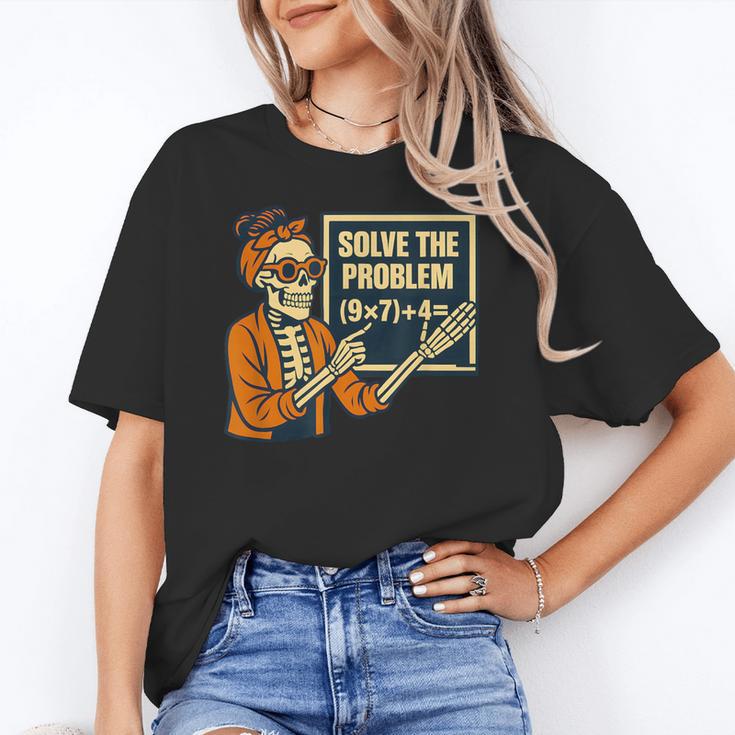 Halloween Teacher Six Seven Meme 6 7 Skeleton Spooky Costume Women's T-Shirt