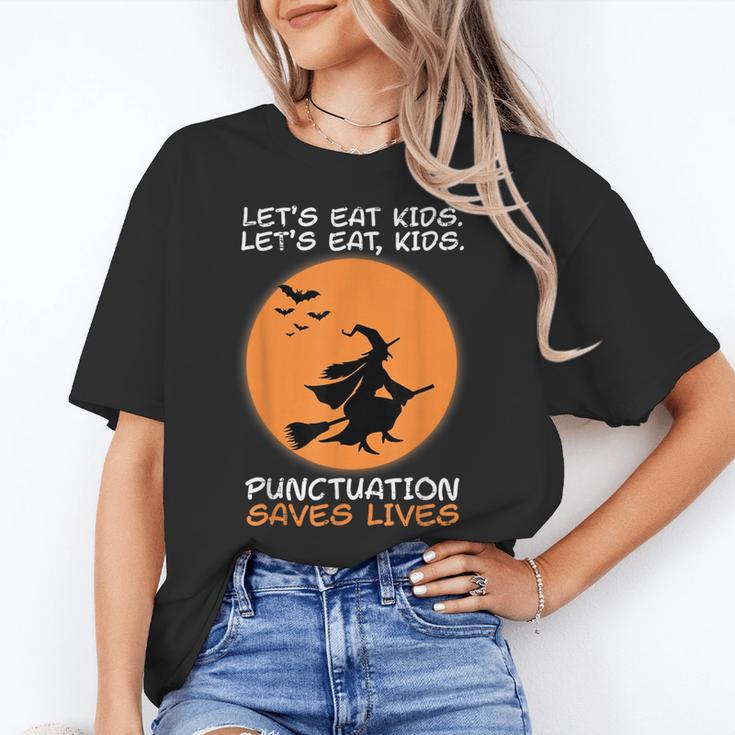 Halloween Teacher Witch Lets Eat Kids Punctuation Women's T-Shirt