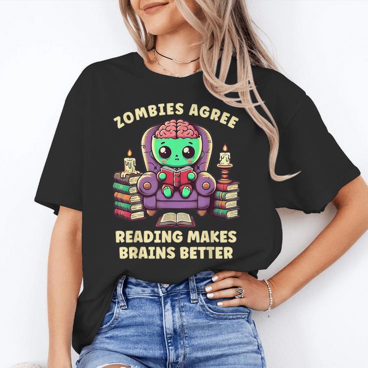 Halloween Teacher Zombie Reading Is Good For Brains Women's T-Shirt