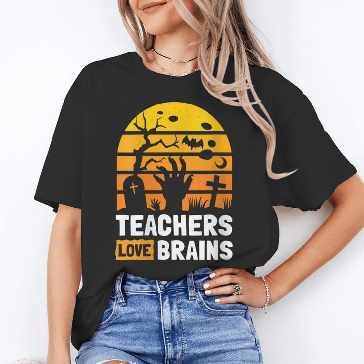 Halloween Teachers Science Math Teachers Love Brains Women's T-Shirt