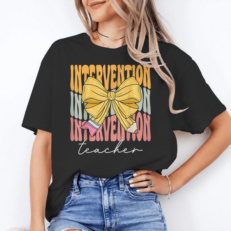 Interventionist Teacher Groovy Coquette Bow Back To School Women's T-Shirt