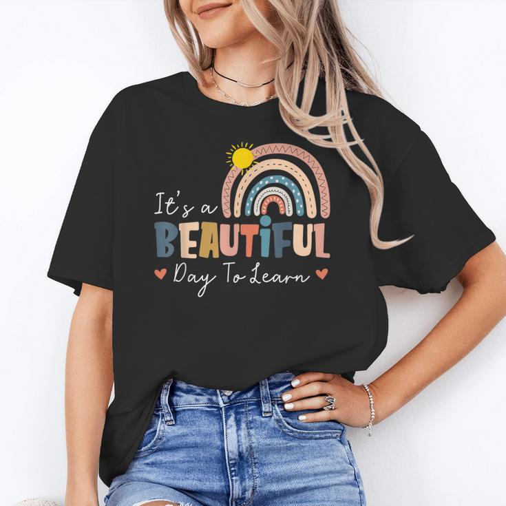 It's A Beautiful Day To Learn Cute Rainbow Boho Teacher Women's T-Shirt