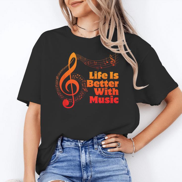 Life Is Better With Music Theory Musician Teacher Notes Clef Women's T-Shirt