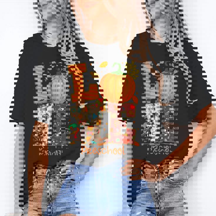 Love Preschool Teacher Turkey Thanksgiving Autumn Fall Women&#x27;s T-Shirt